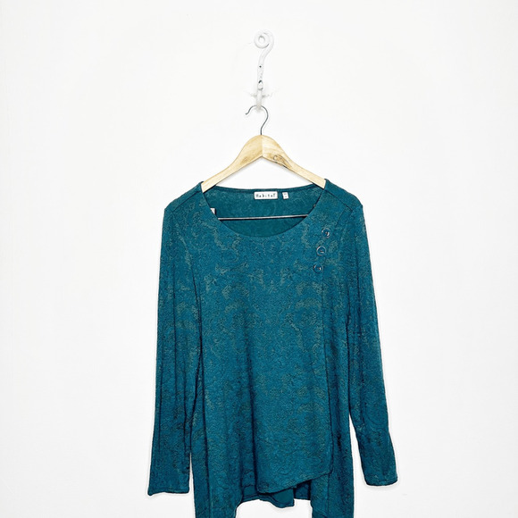 HABITAT Jacquard Wrap Tunic Forest Green TEAL knit long sleeve floral WOMENS S - Picture 1 of 7